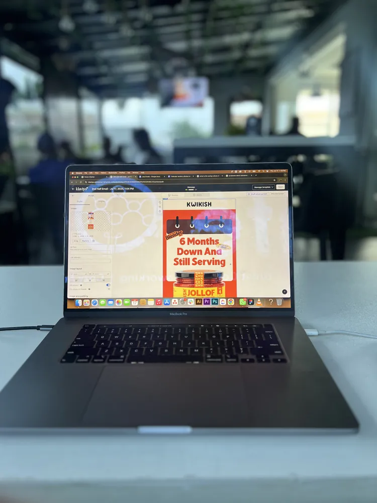 Kwikish email design on a laptop